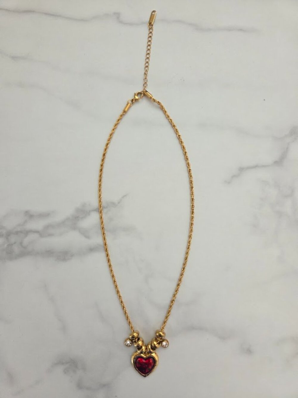 Vintage Gold Red Heart Pendant Necklace Coquette Aesthetic - Picture 3 of 13
